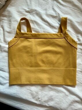 YBL Mustard Ribbed Square-Neck Crop Top - size small